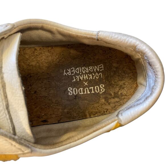 Soludos x Lockhart Embroidery Good Vibes White Leather Rainbow Hippie Shoes Sz 8 - Picture 7 of 16